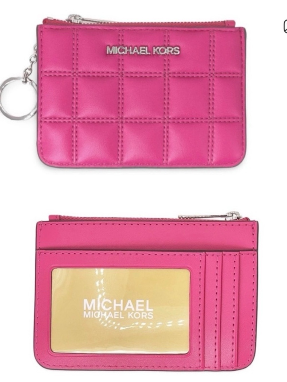 Michael Kors Pink Quilted Zip Card Case with ID Window